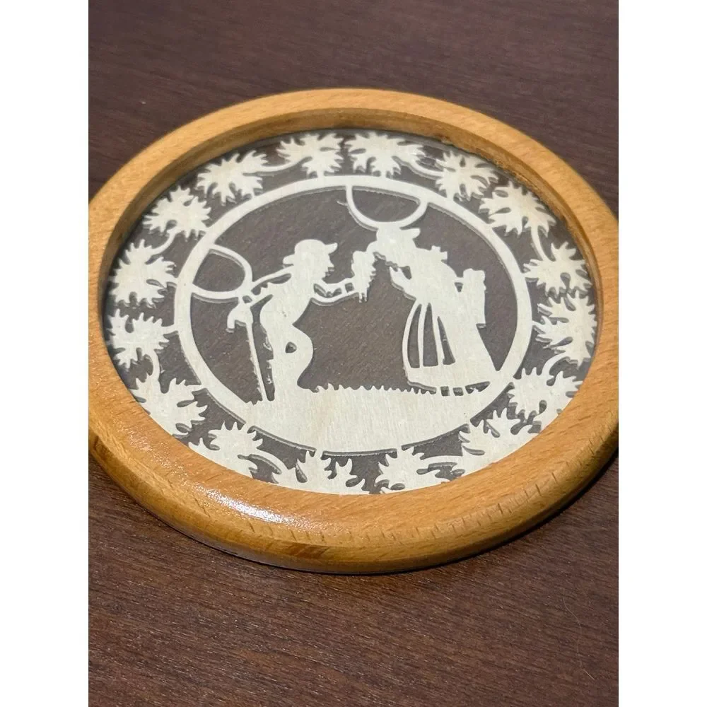 4 Wooden vintage drink coasters unique‎ mid century German design